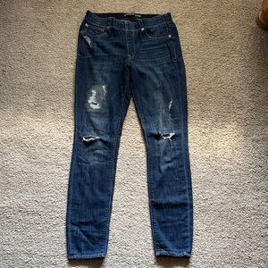 Women's Blue Distressed Pull On Jeans